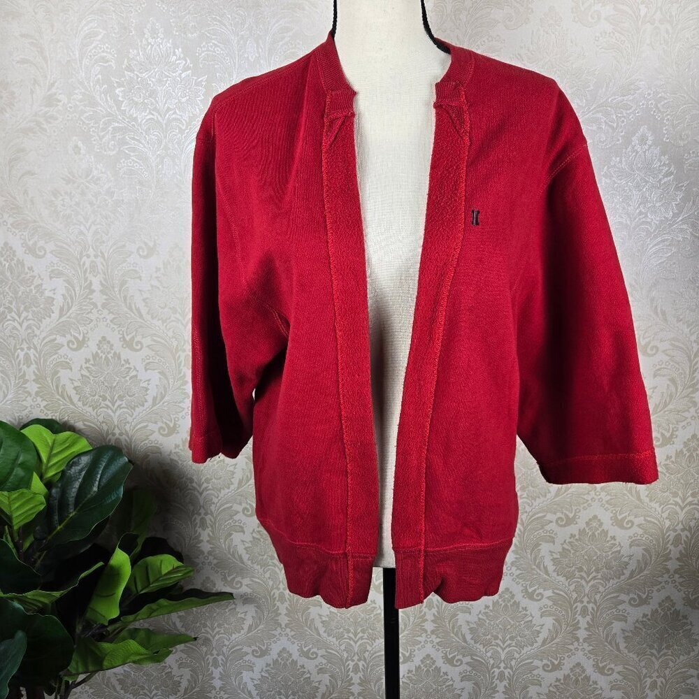 IZOD Size Medium Red Open Front Cardigan 3/4 Sleeve Open Front Short Sleeve